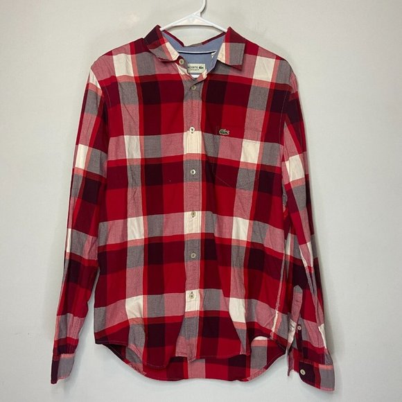 Lacoste Shirts Lacoste Men M Button Up Shirt Red Plaid Long Sleeve